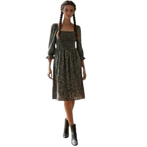 Madewell ‘Lucie Daisy’ Floral Smocked Puff Sleeve Dress in Black/White Size S